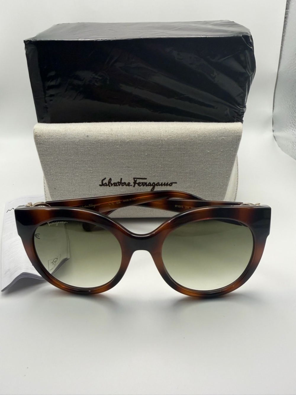 Salvatore Ferragamo Tortoiseshell Frame Sunglasses with Green Gradient Lenses